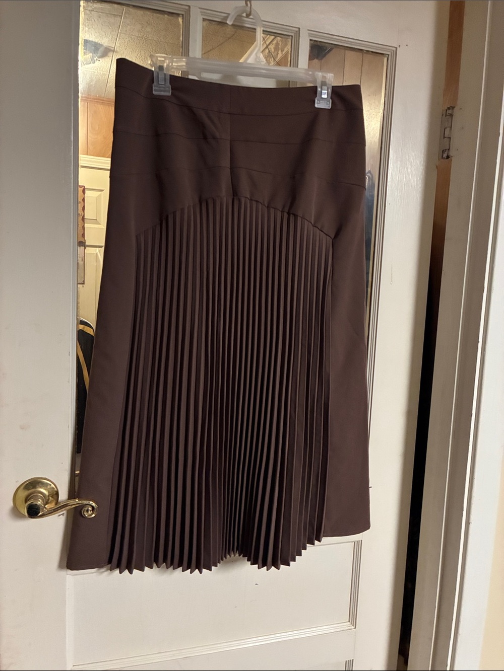Pleated A-Line Midi Skirt in Chocolate Brown
